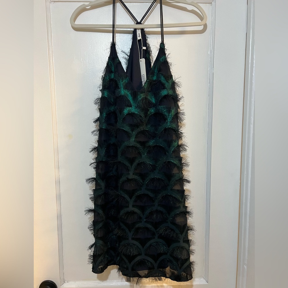 Glam Peacock Halter Mini Dress. Never worn. NWT.